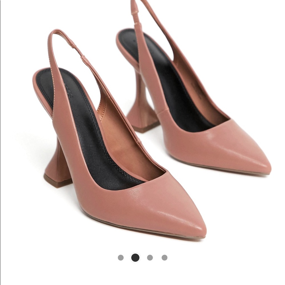 ASOS DESIGN CHUNKY HEEL NUDE TAN BROWN SLINGBACK HEEL PUMP